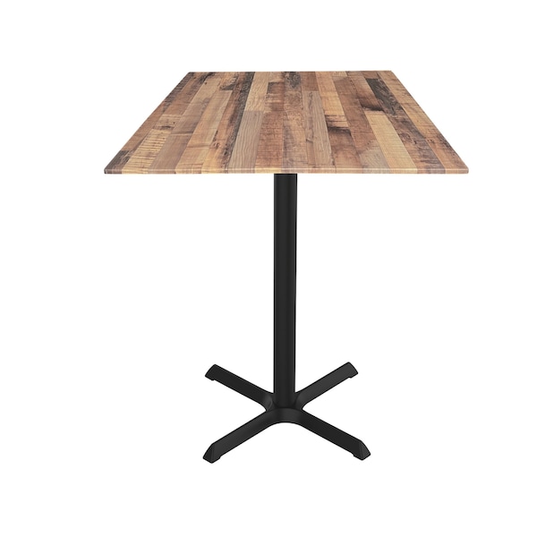 42 Tall OD211 Black Table Base w30x30 foot and 32x32 Square Rustic Top, IndoorOutdoor